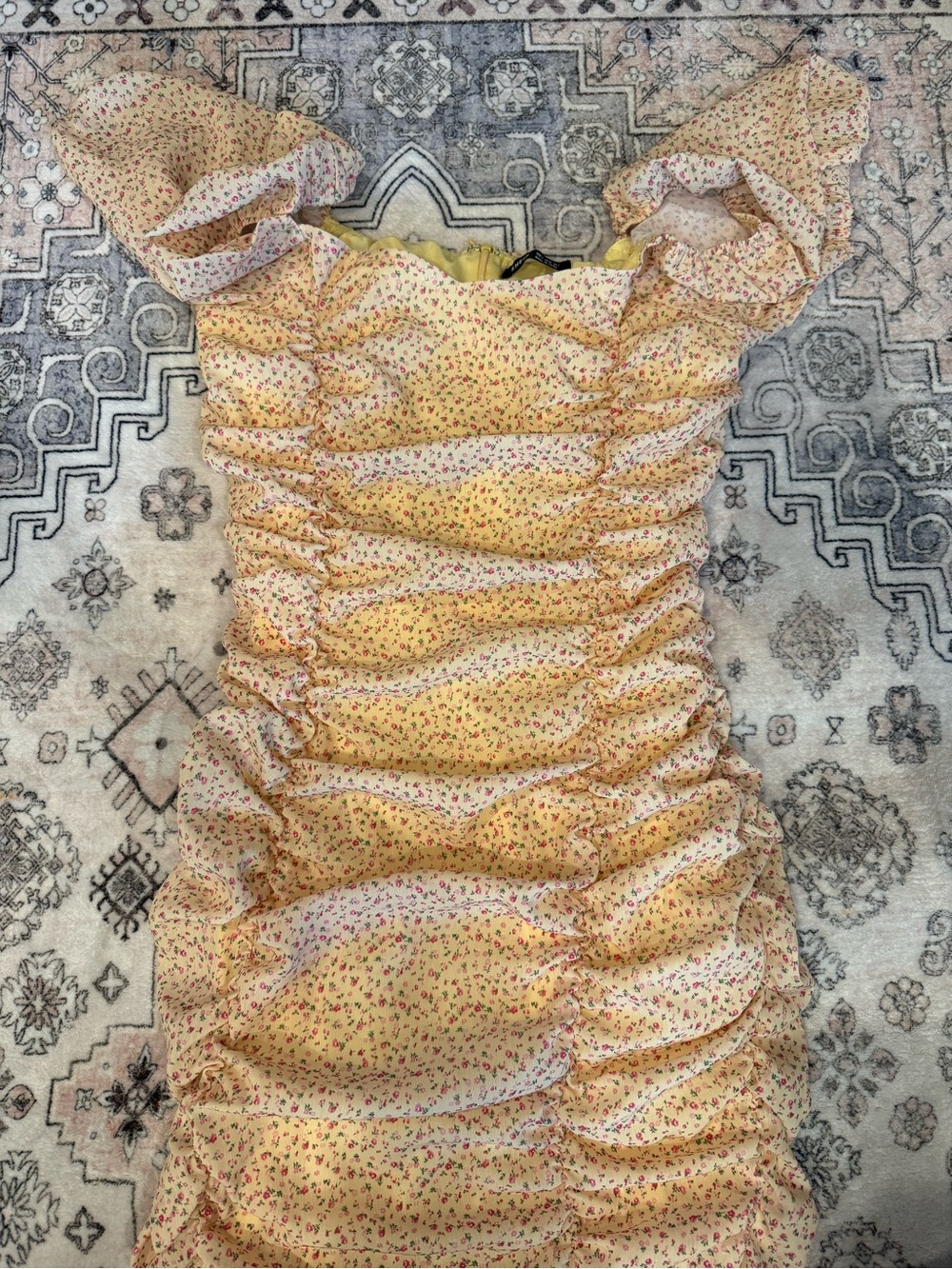 SHEIN Yellow Floral Ruffle Dress